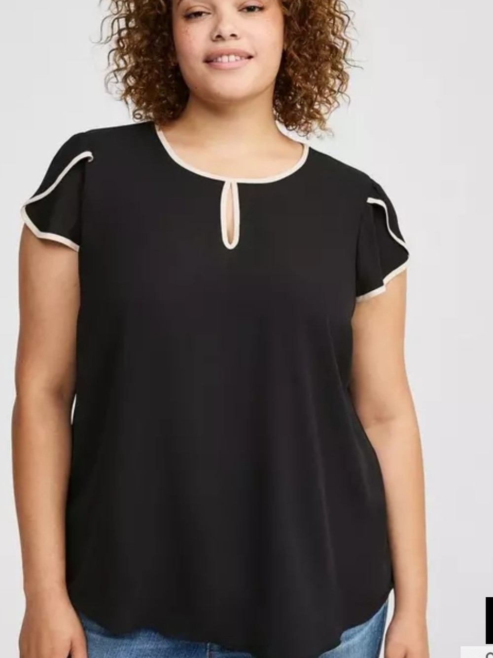 Torrid Black Tulip Sleeve Top with Cream Trim Brand New With Tags Size 2x